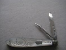 Victorian Twin Bladed Mother of Pearl Silver Fruit Knife