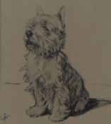 Skye Terrier. Framed Pen & Ink Drawing.