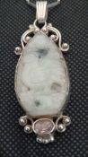 Antique Period Chinese Carved Jade Pendant On Sterling Silver Chain.