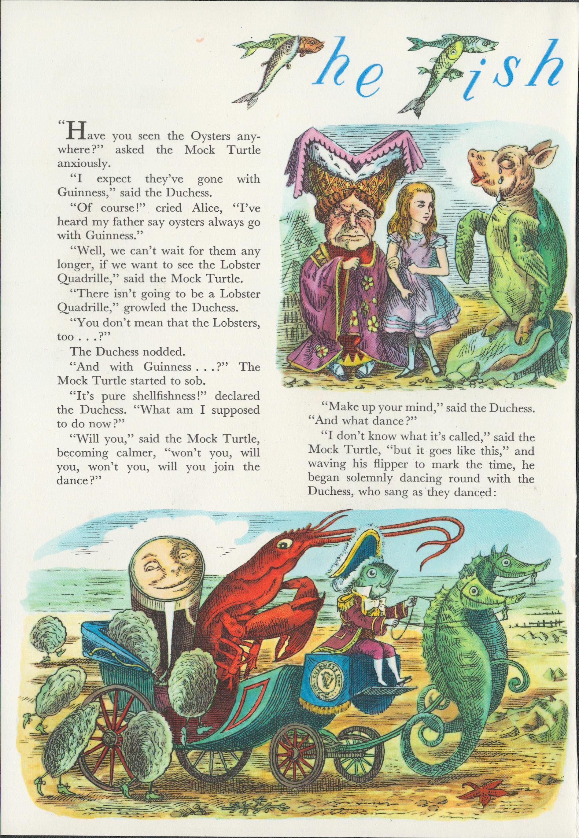 1951 Rare Guinness Double Page Illustration Alice In Wonderland 2 - Image 2 of 2