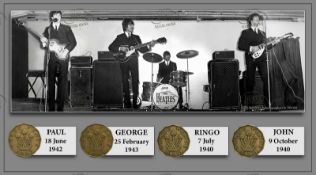 The Beatles Unique Original Birth Years Coin Metal Plaque Montage