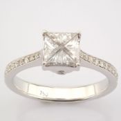 Certificated 18K White Gold Triangle Cut Diamond & Diamond Ring (Total 0.55 Ct. Ston...