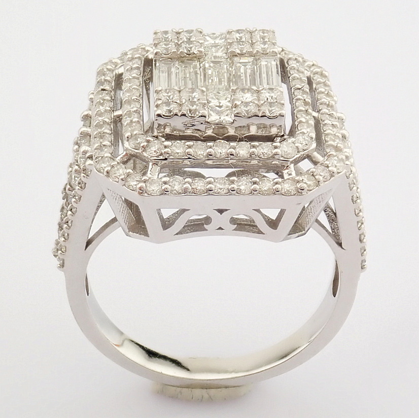 Certificated 14K White Gold Baguette Diamond & Diamond Ring (Total 2.01 Ct. Stone) - Image 3 of 7