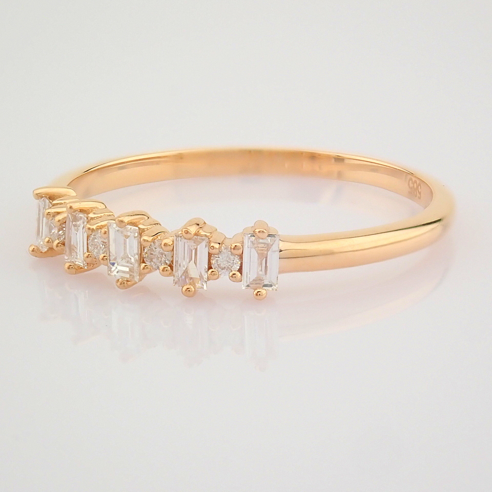 Certificated 14K Rose/Pink Gold Baguette Diamond & Diamond Ring (Total 0.18 Ct. Ston... - Image 3 of 10