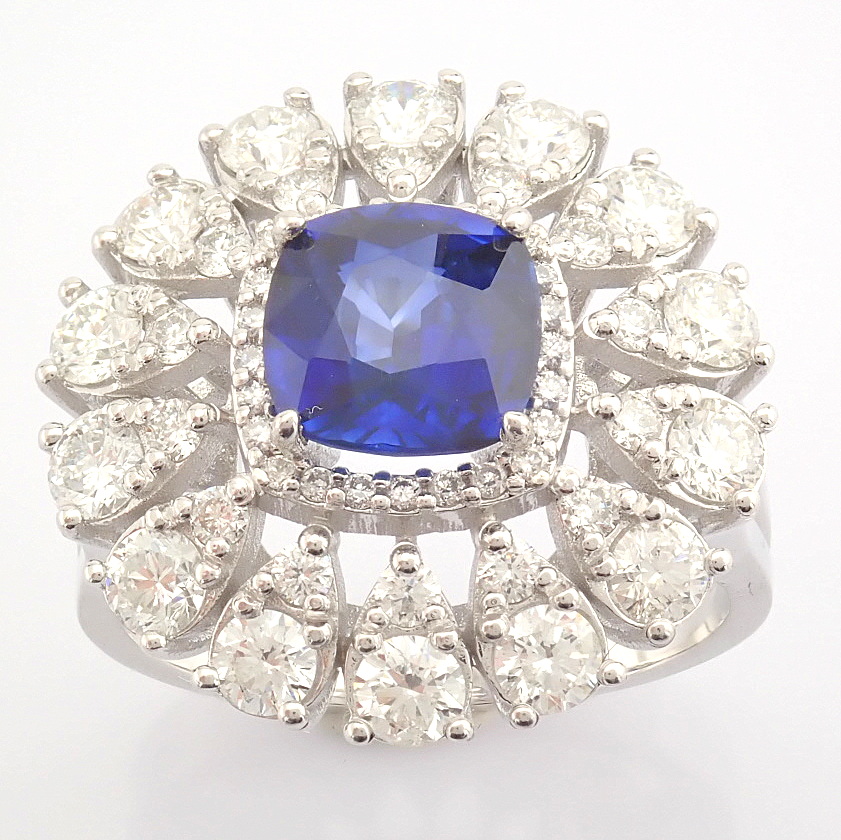 Certificated 14K White Gold Diamond & Sapphire Ring (Total 3.17 Ct. Stone) - Image 9 of 13