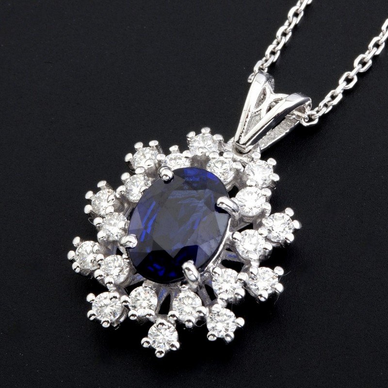 18K White Gold Diamond & Sapphire Pendant