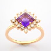 Certificated 14K Rose/Pink Gold Diamond & Amethyst Ring (Total 1.03 Ct. Stone)