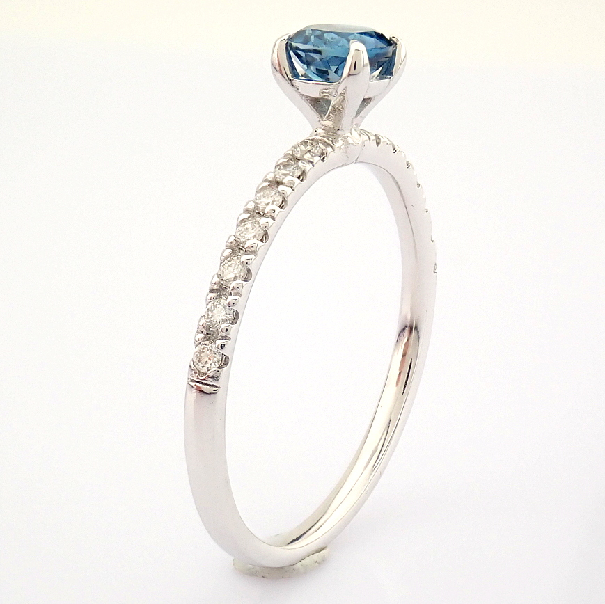 Certificated 14K White Gold Diamond & London Blue Topaz Ring (Total 0.59 Ct. Stone) - Image 2 of 11