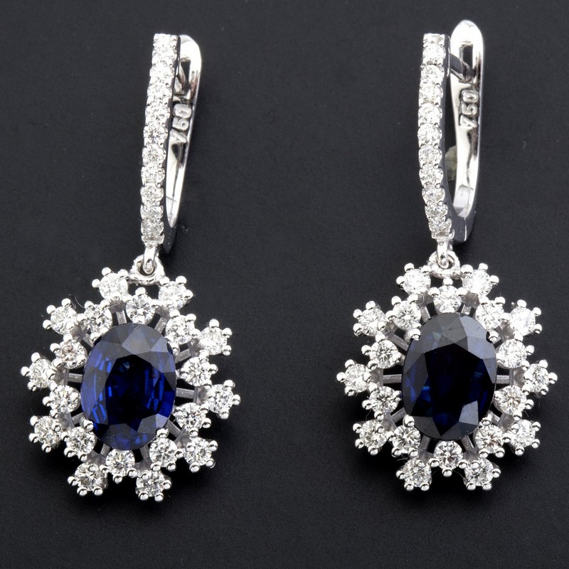18K White Gold Diamond & Sapphire Earring - Image 5 of 5