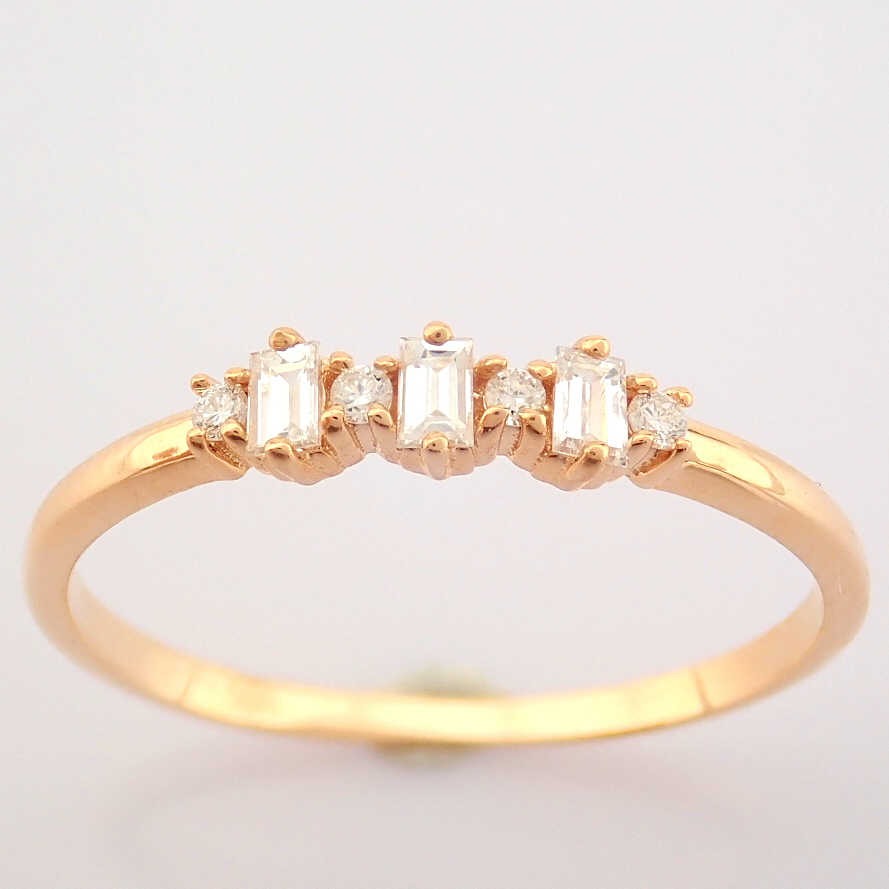 Certificated 14K Rose/Pink Gold Baguette Diamond & Diamond Ring (Total 0.15 Ct. Ston... - Image 8 of 10
