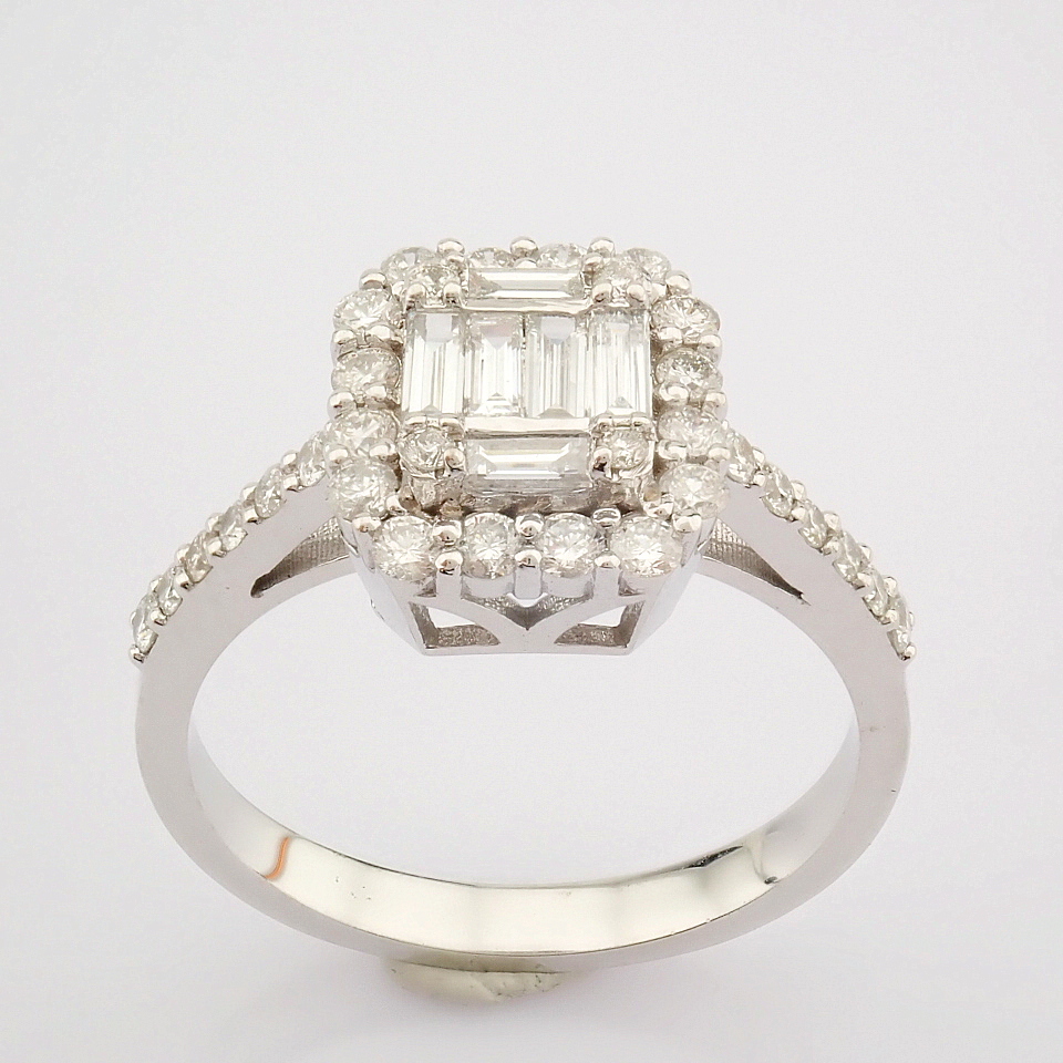 Certificated 14K White Gold Baguette Diamond & Diamond Ring (Total 0.76 Ct. Stone) - Image 2 of 8