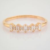Certificated 14K Rose/Pink Gold Baguette Diamond & Diamond Ring (Total 0.18 Ct. Ston...