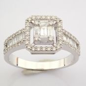 Certificated 14K White Gold Baguette Diamond & Diamond Ring (Total 0.59 Ct. Stone)