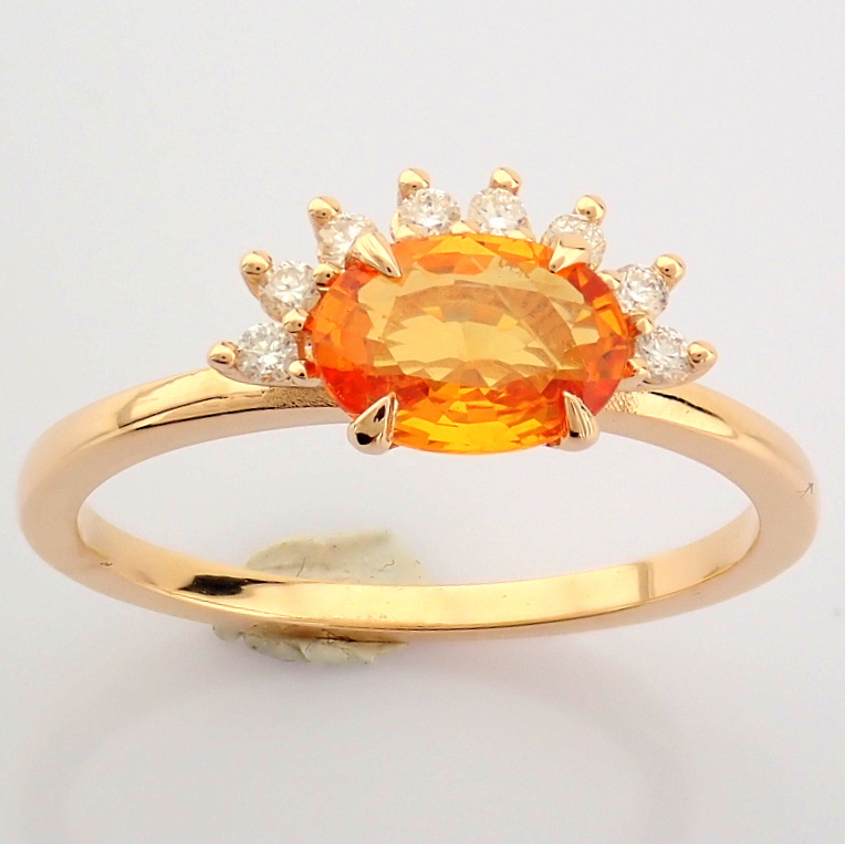 Certificated 14K Rose/Pink Gold Diamond & Orange Sapphire Ring (Total 0.95 Ct. Stone...