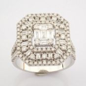 Certificated 14K White Gold Baguette Diamond & Diamond Ring (Total 1.3 Ct. Stone)