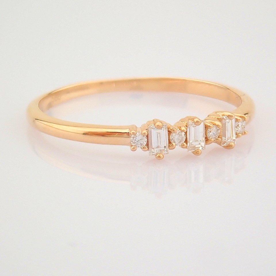 Certificated 14K Rose/Pink Gold Baguette Diamond & Diamond Ring (Total 0.15 Ct. Ston... - Image 4 of 10