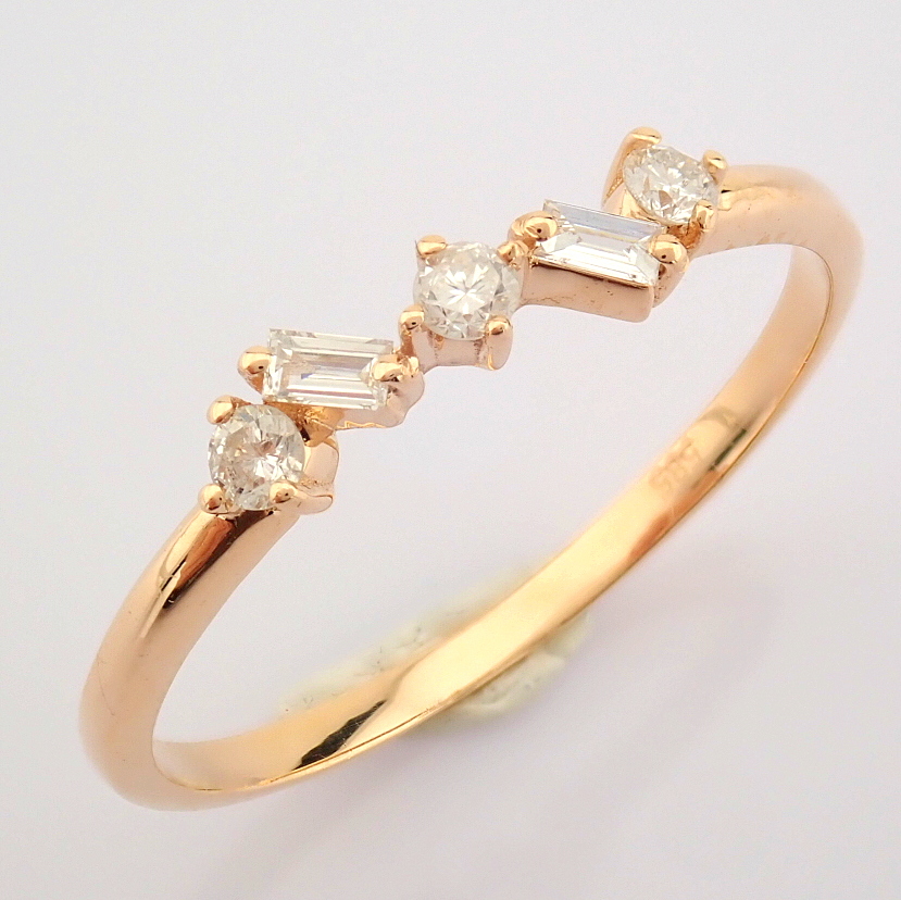 Certificated 14K Rose/Pink Gold Baguette Diamond & Diamond Ring (Total 0.14 Ct. Ston... - Image 9 of 11