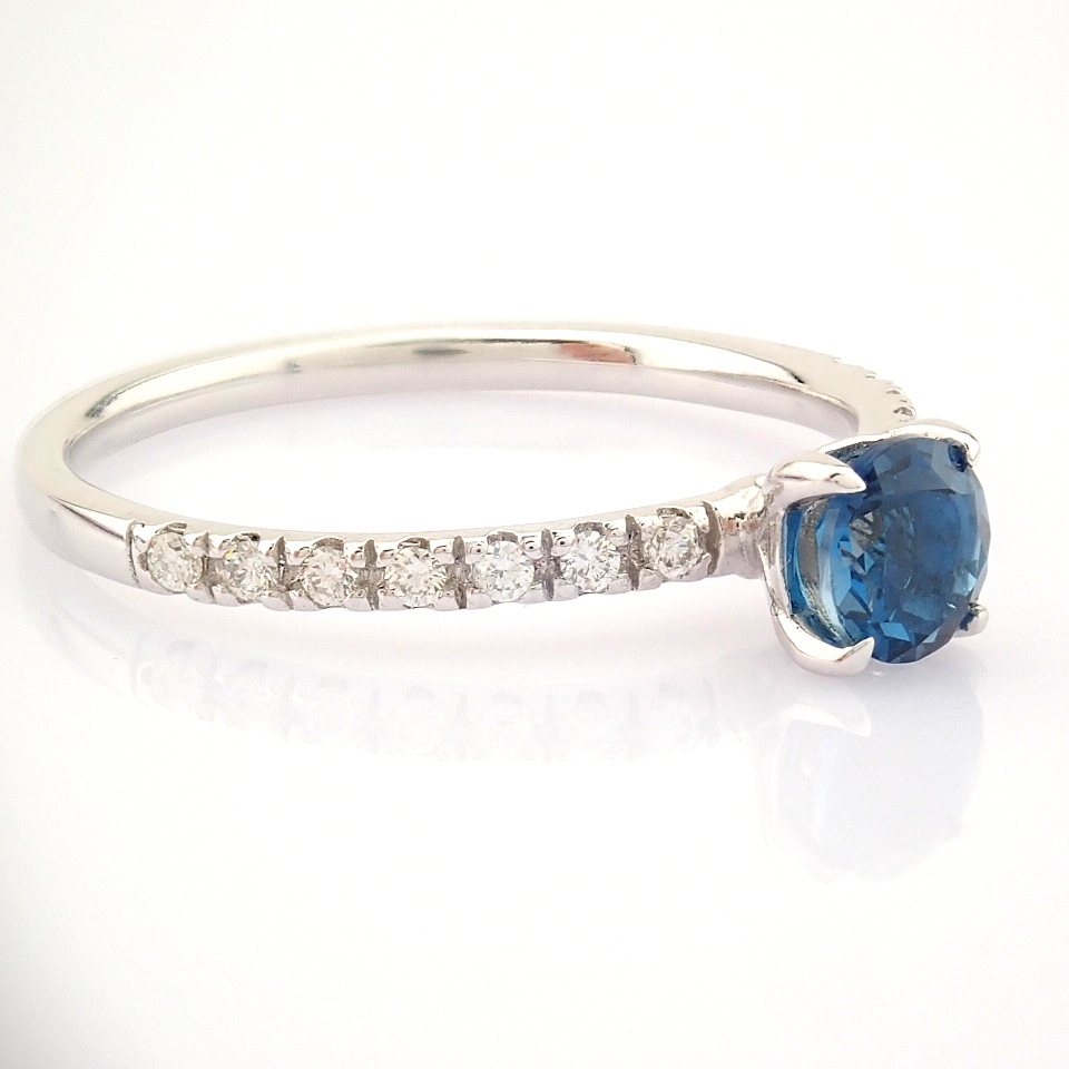 Certificated 14K White Gold Diamond & London Blue Topaz Ring (Total 0.59 Ct. Stone) - Image 5 of 11