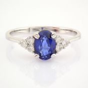 Certificated 14k White Gold Diamond & Sapphire Ring (Total 1.34 Ct. Stone)