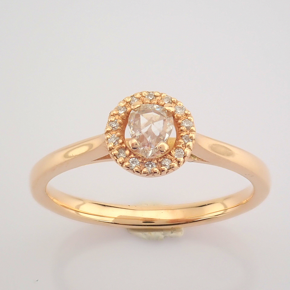 Certificated 14K Rose/Pink Gold Rose Cut Diamond & Diamond Ring (Total 0.17 Ct. Ston...