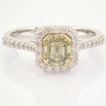 Certificated 14K Yellow and White Gold Fancy Diamond & Diamond Ring (Total 0.65 Ct. ...