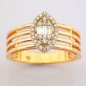 Certificated 14K Rose/Pink Gold Baguette Diamond & Diamond Ring (Total 0.22 Ct. Ston...