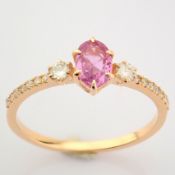 Certificated 14K Rose/Pink Gold Diamond & Pink Sapphire Ring (Total 0.62 Ct. Stone)