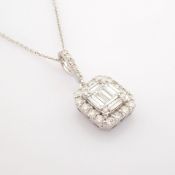 Certificated 14K White Gold Baguette Diamond & Diamond Pendant (Total 0.64 Ct. Stone...