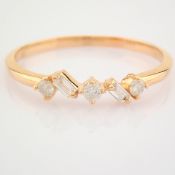 Certificated 14K Rose/Pink Gold Baguette Diamond & Diamond Ring (Total 0.14 Ct. Ston...