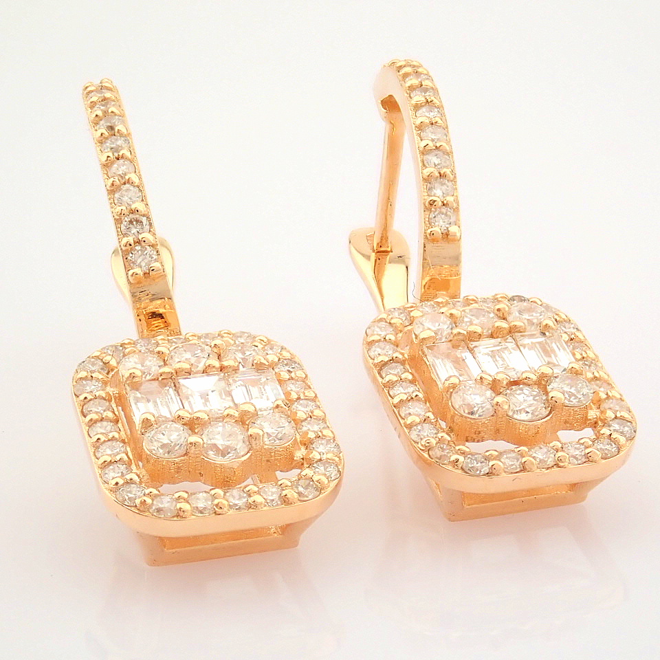 Certificated 14K Rose/Pink Gold Diamond Earring (Total 0.82 Ct. Stone) - Image 2 of 9