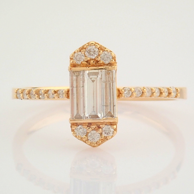 Certificated 18K Rose/Pink Gold Baguette Diamond & Diamond Ring (Total 0.39 Ct. Ston... - Image 6 of 8