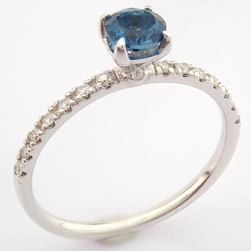 Certificated 14K White Gold Diamond & London Blue Topaz Ring (Total 0.59 Ct. Stone) - Image 10 of 11
