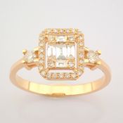 Certificated 14K Rose/Pink Gold Baguette Diamond & Diamond Ring (Total 0.34 Ct. Ston...