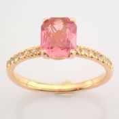 Certificated 14K Rose/Pink Gold Diamond & Tourmaline Ring (Total 0.83 Ct. Stone)