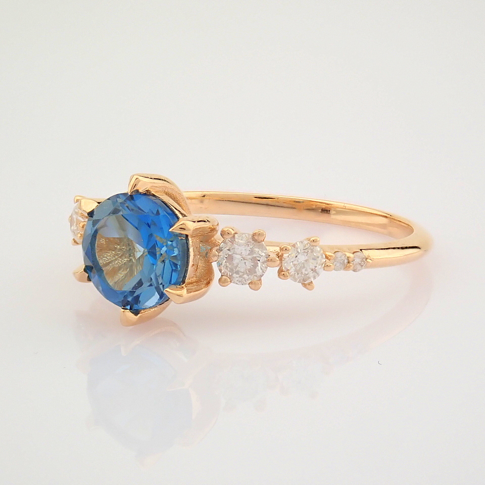 Certificated 14K Rose/Pink Gold Diamond & London Blue Topaz Ring (Total 1.3 Ct. Ston... - Image 7 of 11