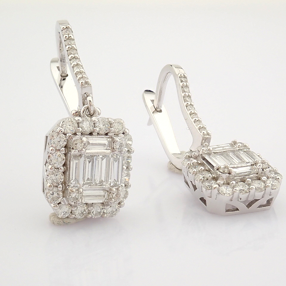 Certificated 14K White Gold Baguette Diamond & Diamond Earring (Total 1.27 Ct. Stone... - Image 5 of 7