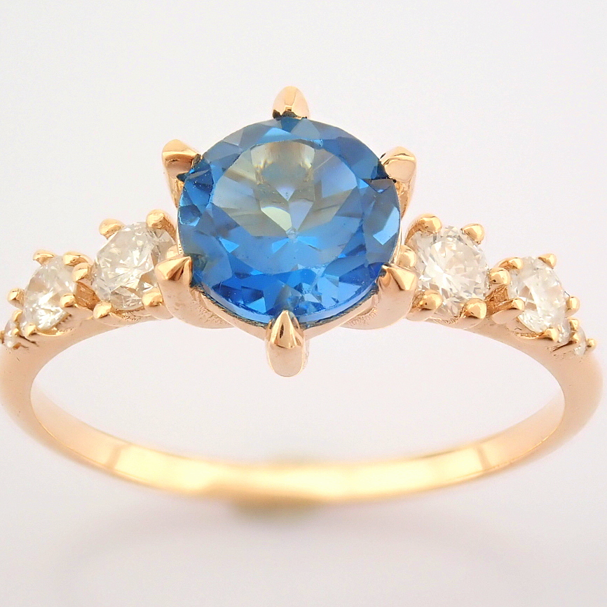 Certificated 14K Rose/Pink Gold Diamond & London Blue Topaz Ring (Total 1.3 Ct. Ston... - Image 10 of 11