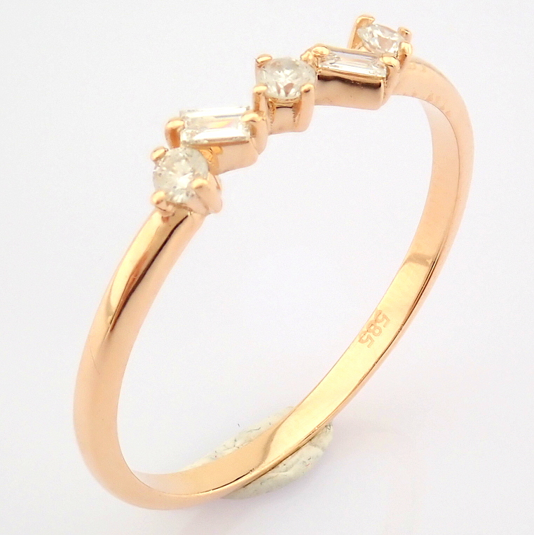 Certificated 14K Rose/Pink Gold Baguette Diamond & Diamond Ring (Total 0.14 Ct. Ston... - Image 10 of 11