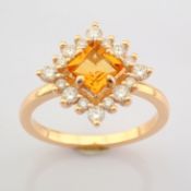 Certificated 14K Rose/Pink Gold Diamond & Citrin Ring (Total 0.97 Ct. Stone)