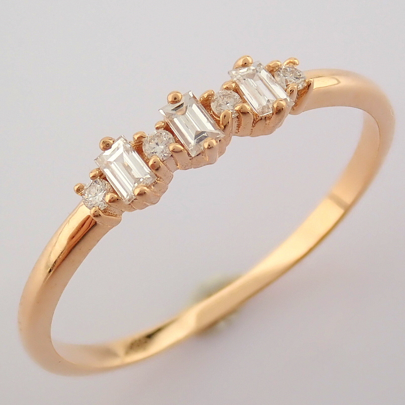 Certificated 14K Rose/Pink Gold Baguette Diamond & Diamond Ring (Total 0.15 Ct. Ston... - Image 10 of 10