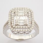Certificated 14K White Gold Baguette Diamond & Diamond Ring (Total 1.01 Ct. Stone)