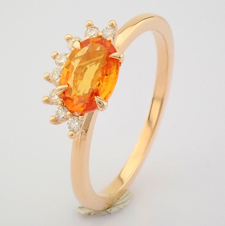 Certificated 14K Rose/Pink Gold Diamond & Orange Sapphire Ring (Total 0.95 Ct. Stone... - Image 4 of 9
