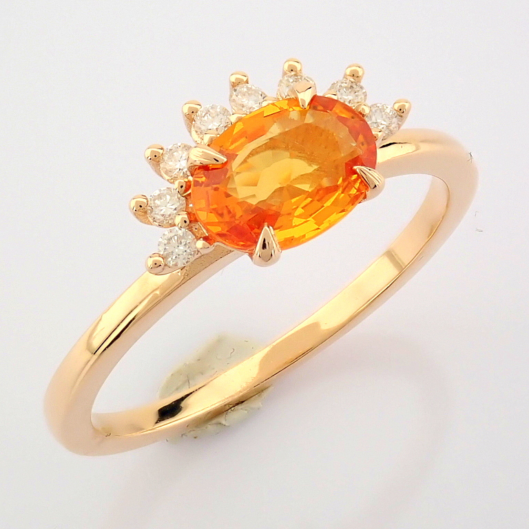 Certificated 14K Rose/Pink Gold Diamond & Orange Sapphire Ring (Total 0.95 Ct. Stone... - Image 2 of 9