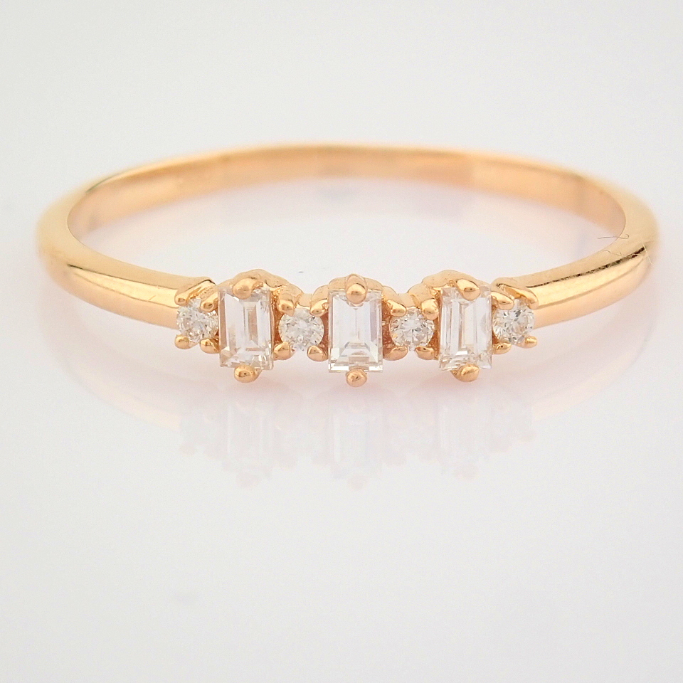 Certificated 14K Rose/Pink Gold Baguette Diamond & Diamond Ring (Total 0.15 Ct. Ston...