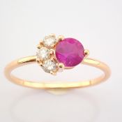 Certificated 14K Rose/Pink Gold Diamond & Ruby Ring (Total 0.64 Ct. Stone)