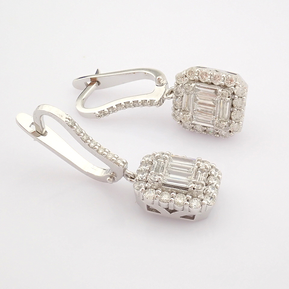 Certificated 14K White Gold Baguette Diamond & Diamond Earring (Total 1.27 Ct. Stone... - Image 7 of 7
