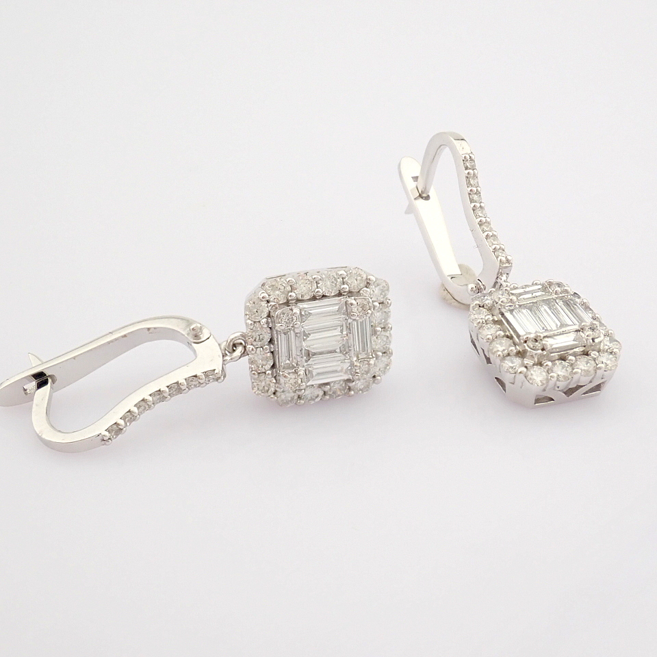 Certificated 14K White Gold Baguette Diamond & Diamond Earring (Total 1.27 Ct. Stone... - Image 4 of 7