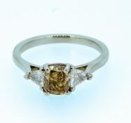 Certified Fine 1.53ct diamond ring brown & white diamonds platinum 950