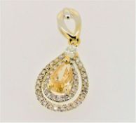 GIA Certified Fine 1.12ct diamond pendant yellow & white diamonds18K white gold