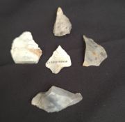 Antique Late Palaeolithic Flint Weapons 5 Arrow Heads. Excavated in the late 1980's